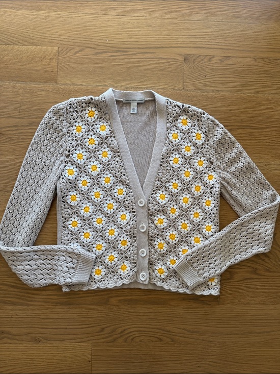 Autumn Cashmere Sweaters - Cotton daisy crochet cardigan by Autumn Cashmere size M